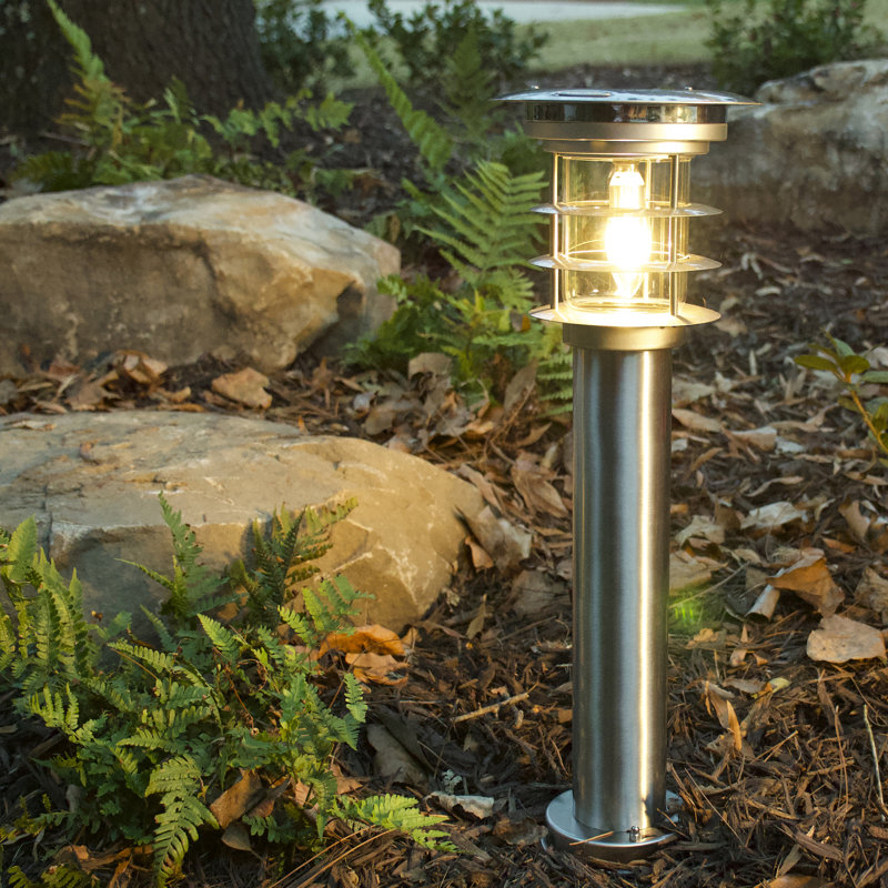 Stainless Steel Silver LED Solar Pathway Bollard Lights, Set of 2
