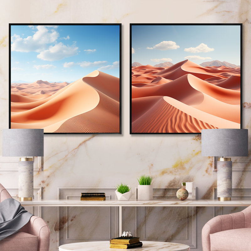 Desert Glamis Sand Dunes - Ensemble de 3 collages carrés du désert, Cadre flottant noir, H 36 po x l 73 po