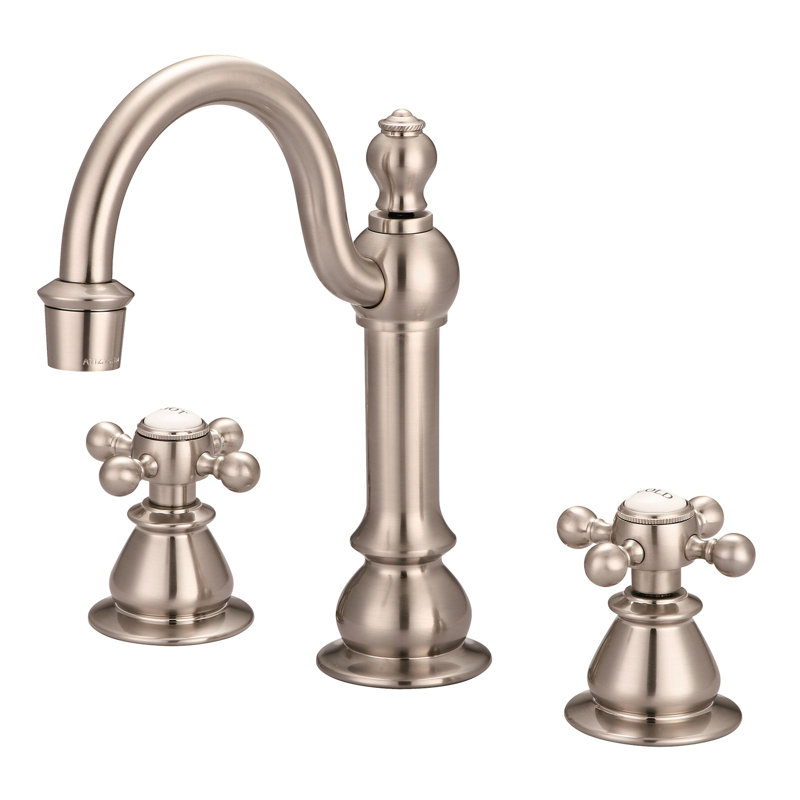 Robinet de salle de bain à grande arche avec drain, Croix, Nickel brossé
