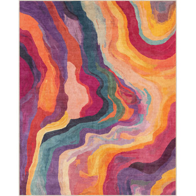 Abstract Libre Multi Waves Stripes Area Rug