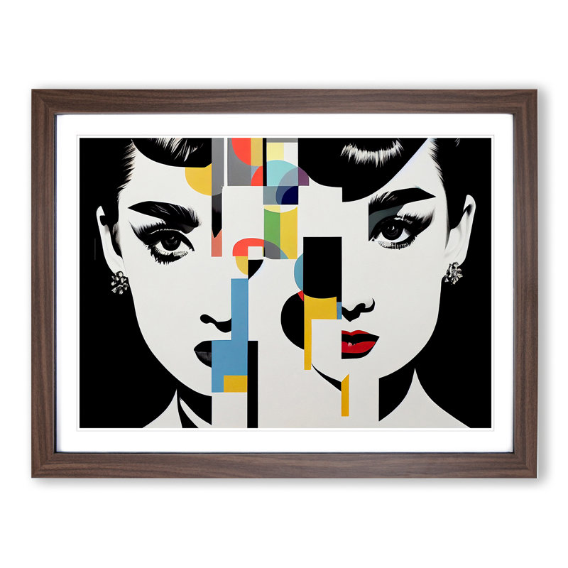 Abstract Audrey Hepburn 1 Piece Single Picture Frame Wall Art, 34cm H x 46cm W x 2cm D, Walnut