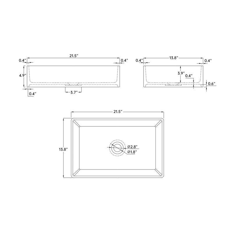 MONSFEST 13.7'' Ceramic Rectangular Bathroom Sink