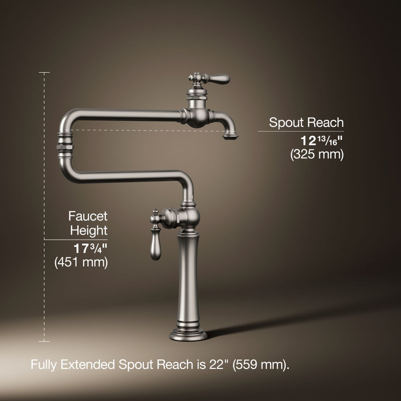 Artifacts® Single-Hole Deck-Mount Pot Filler with Extended Spout, Vibrant Stainless