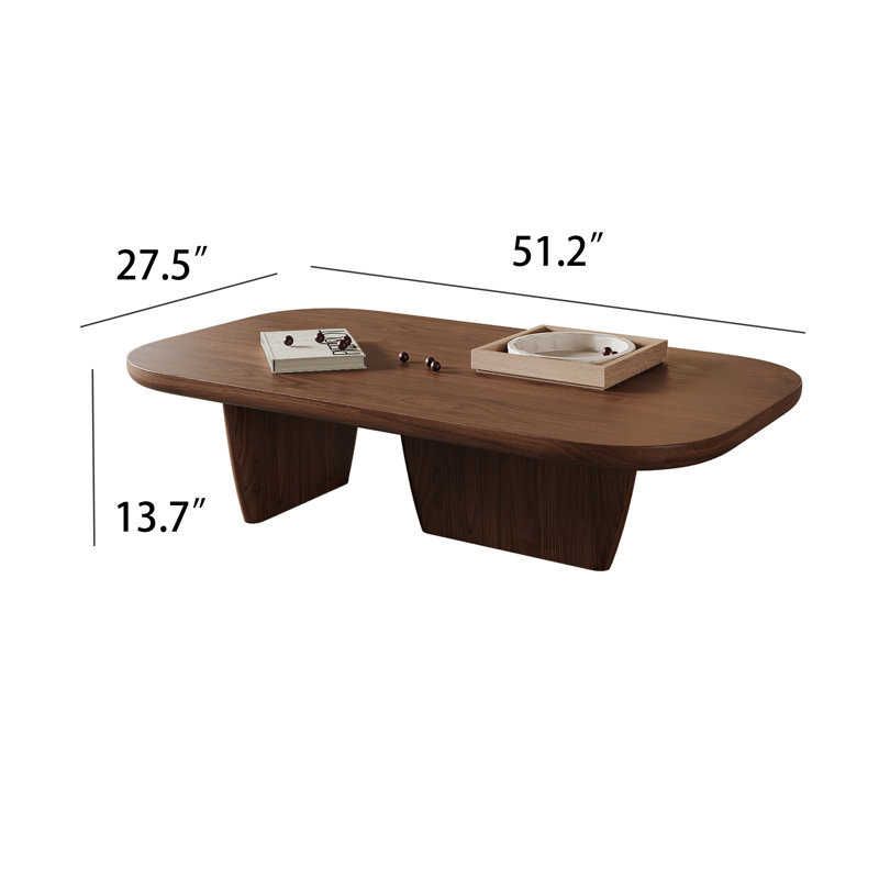 51" Modern Minimalist Double Leg Solid Wood Rectangular Coffee Tables For Living Room, Brown