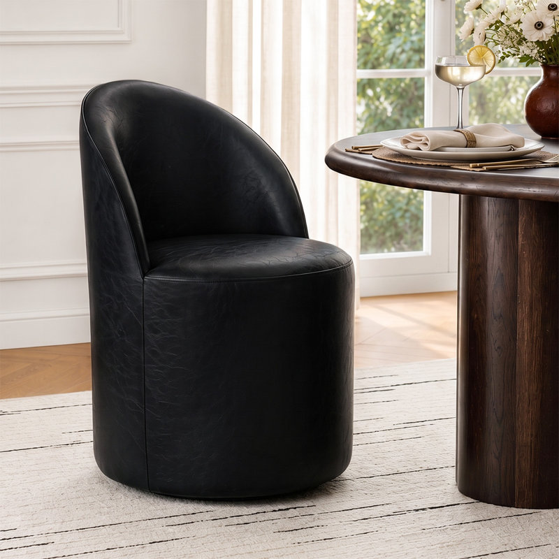 Chaise de salle à manger roulante rembourrée en similicuir entièrement assemblée, Noir