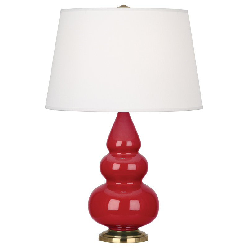 Small Triple Gourd Ceramic Table Lamp, Ruby Red/Antique Brass, Antique Brass