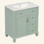 Meuble-lavabo de salle de bain avec lavabo, meuble-lavabo autoportant avec tiroir rabattable, 3 tiroirs et armoire de rangement, bois massif et panneau de fibres à densité moyenne, comptoir de lavabo en céramique