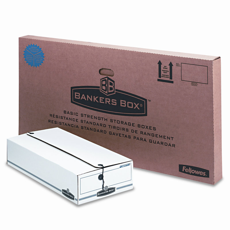 White and Blue Recycled Content Box File with String Closure