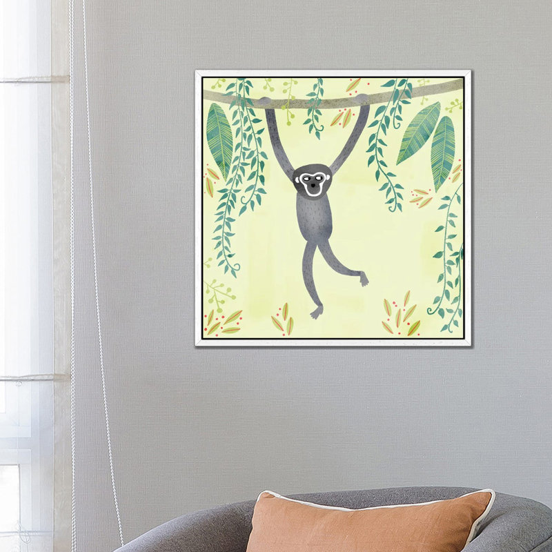 Gibbon 1 Piece Wall Art on Canvas, 93.98 cm H x 93.98 cm W, White Framed