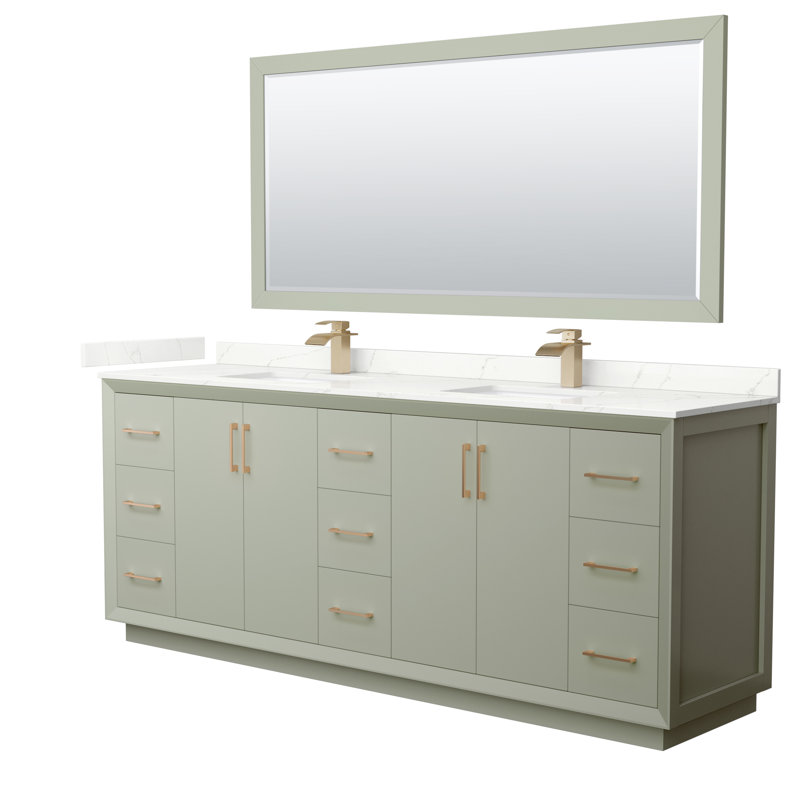 Strada 84'' W Double Vanity, Giotto Quartz, Light Green, Matte Black