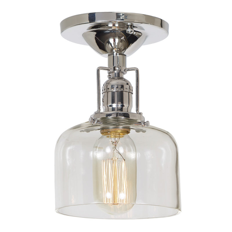 Shumway Glass Semi Flush Mount, Rubbed Brass, Clear