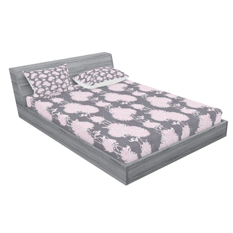 Microfiber Sheet Set, Queen Sheet Set with 2 Pillowcases, Pink/Gray Floral