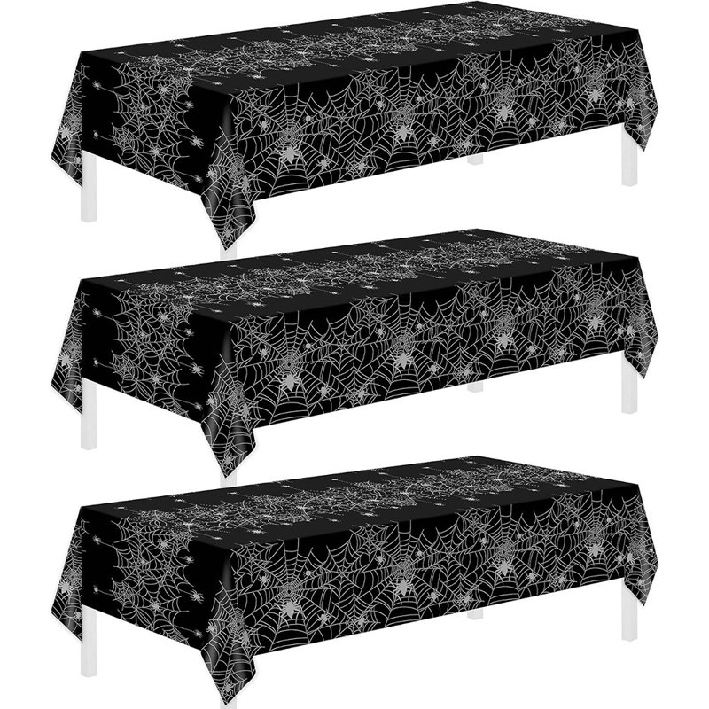 Ensemble de 3 nappes d'Halloween, couvertures de table rectangulaires effrayantes pour décorations d'Halloween, décorations de table de fête pour les célébrations intérieures et extérieures, maison hantée et rassemblements saisonniers