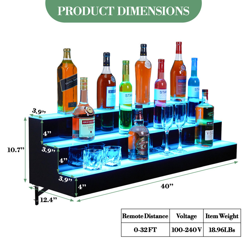 Tablette de présentation de bouteilles de boissons alcoolisées à DEL, tablette de bar en acrylique avec application et télécommande