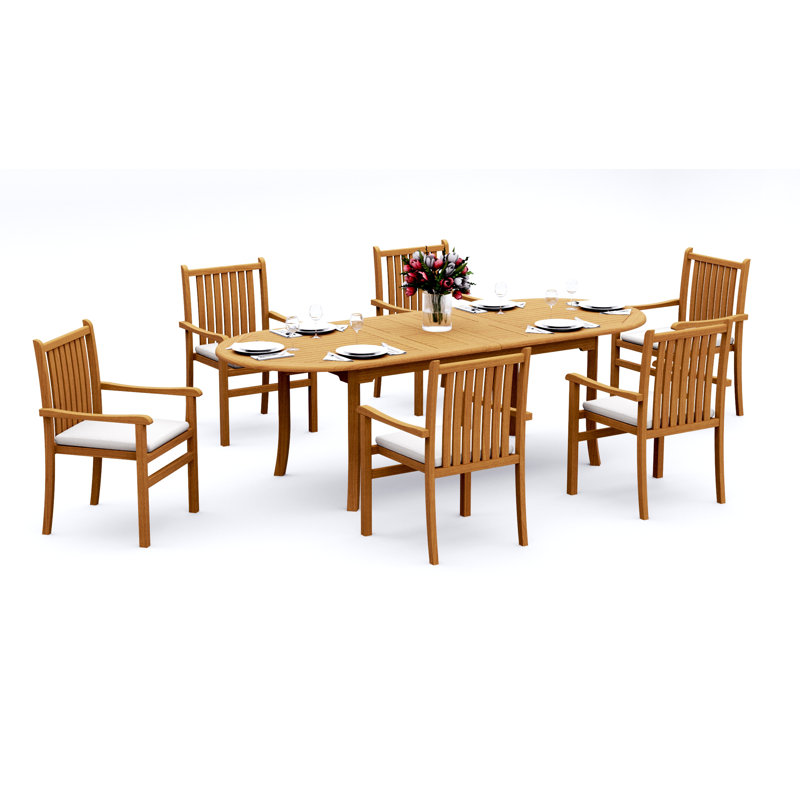 Ensemble de salle à manger 9 pièces en bois de teck de qualité A: 94 po Table ovale à double rallonge Angarano empilable # 11CH2208