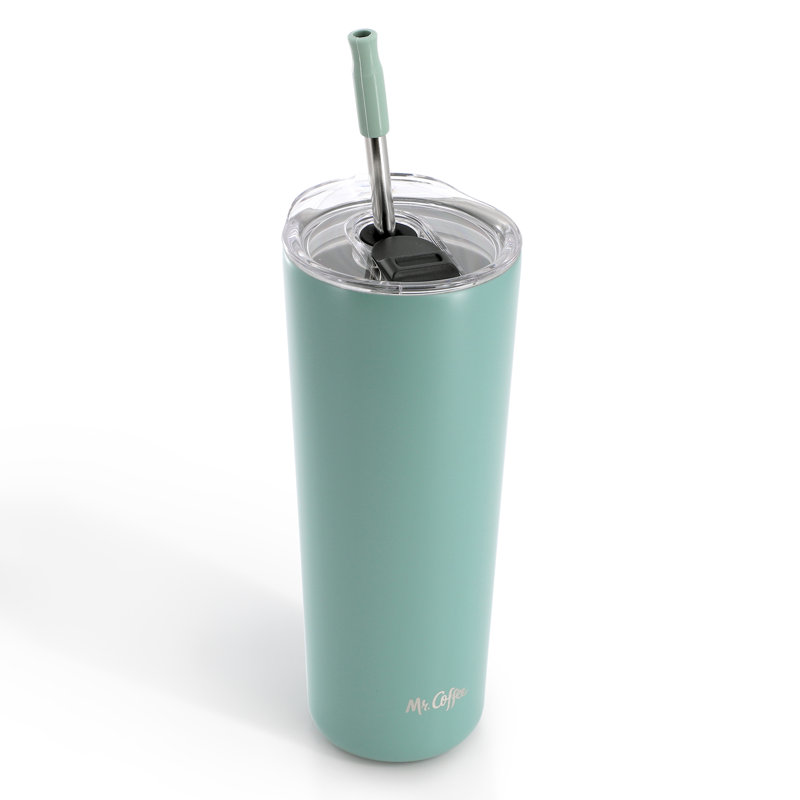 Ensemble de 4 gobelets Mr. Coffee de 680 ml (23 oz) en acier inoxydable avec couvercles et pailles, blanc, 23 fl oz, White