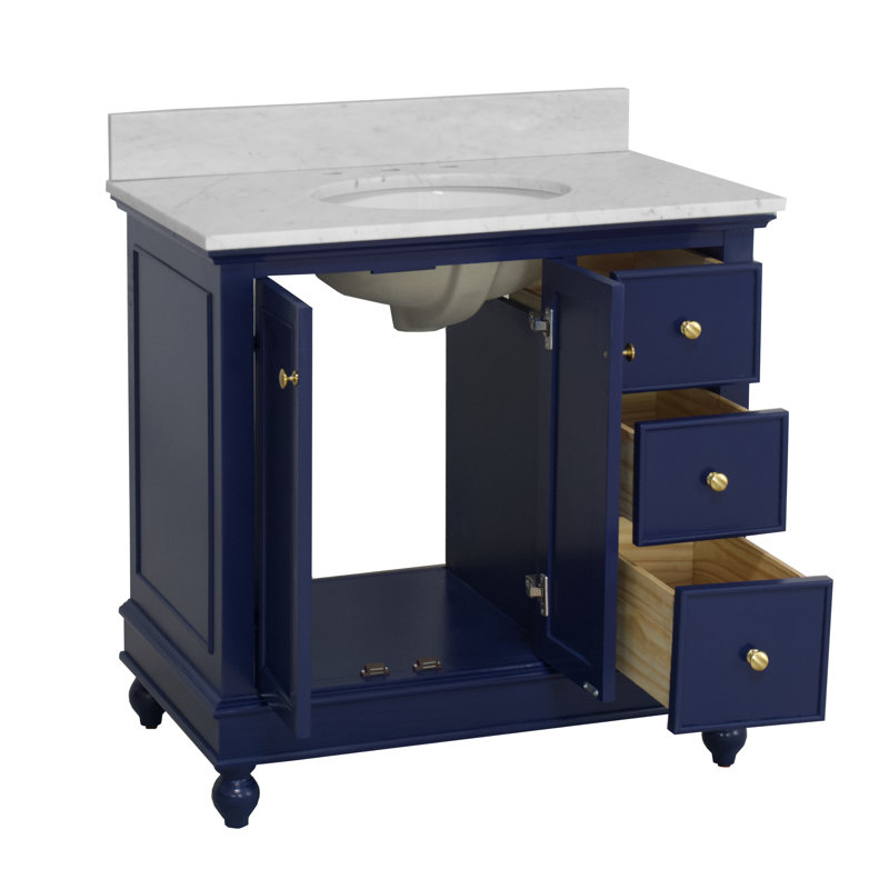 Ensemble de meuble-lavabo simple 36 po Ferdinand, Marbre de Carrare, Bleu royal