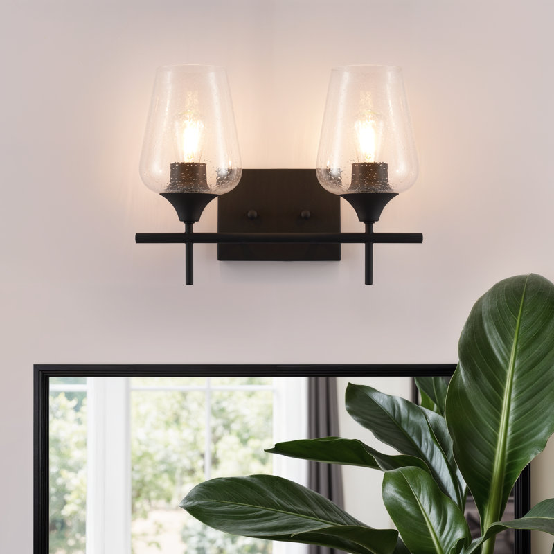 Éclairage pour meuble-lavabo à intensité variable Herminie, Noir mat, À bulles, Deux lumières