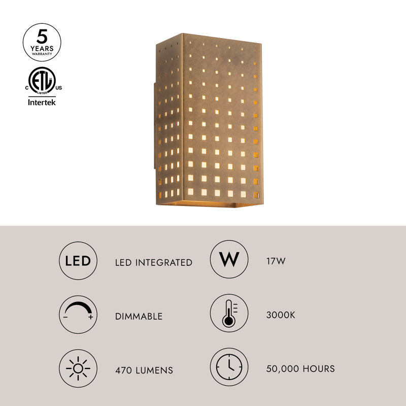 Astoria 9-in Black dimmable LED Wall Sconce, Antique Brass