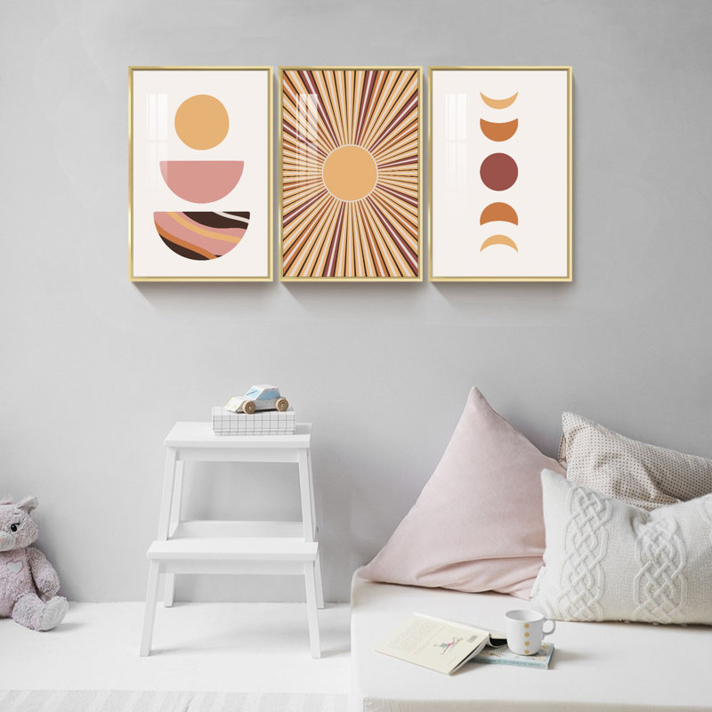 Boho, reproduction d'art encadrée sur toile 3 pièces, H 16 po x l 36 po x P 1 po, Or
