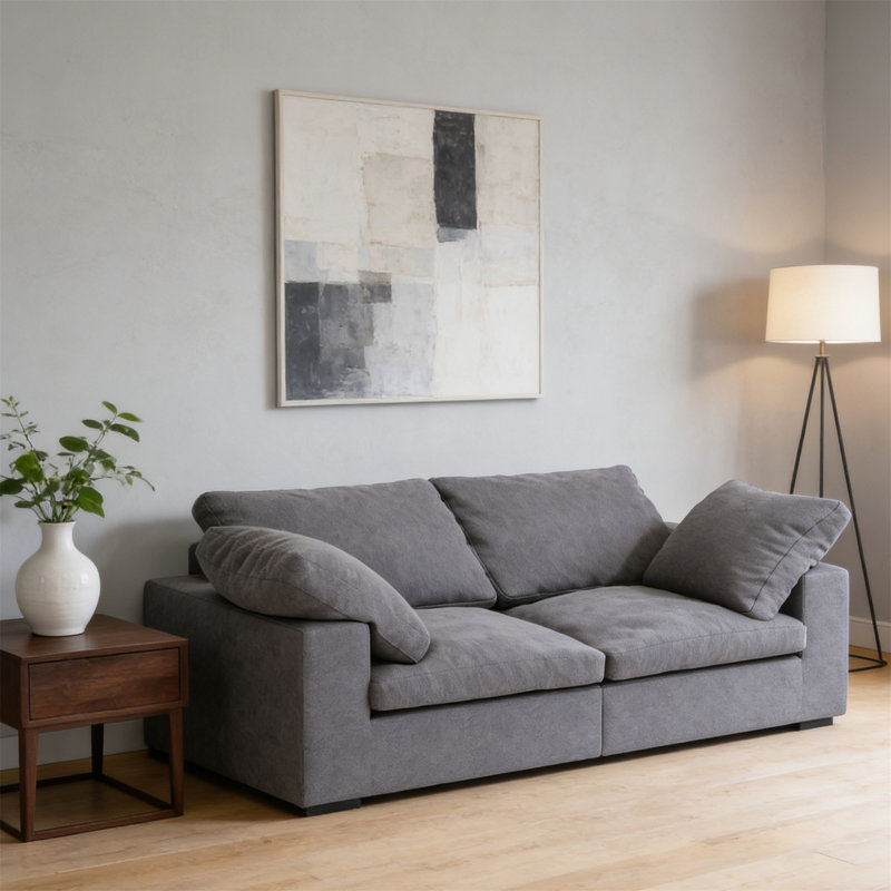 Canapé en chenille revêtu de tissu, canapé surdimensionné confortable à 2 places Cloud, coussin double moelleux pour le salon