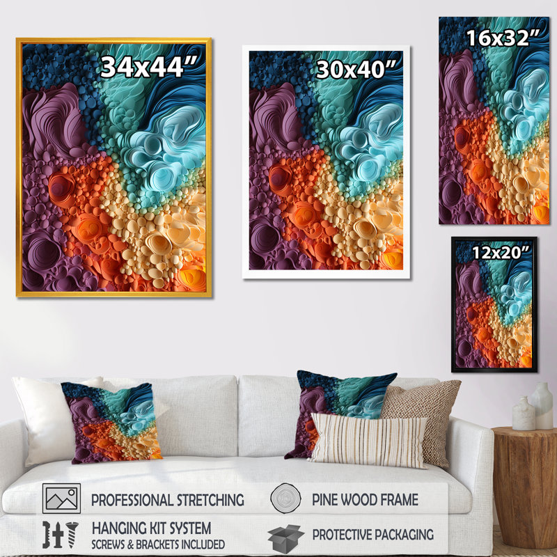 Rainbow Reverie Collages II - Abstract Collages, art mural, H 32 po x l 24 po x P 1 po, Cadre photo noir