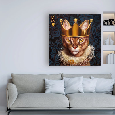 Reproduction d’art sur toile, "King of Hearts Cat" par Lucia Hefferna