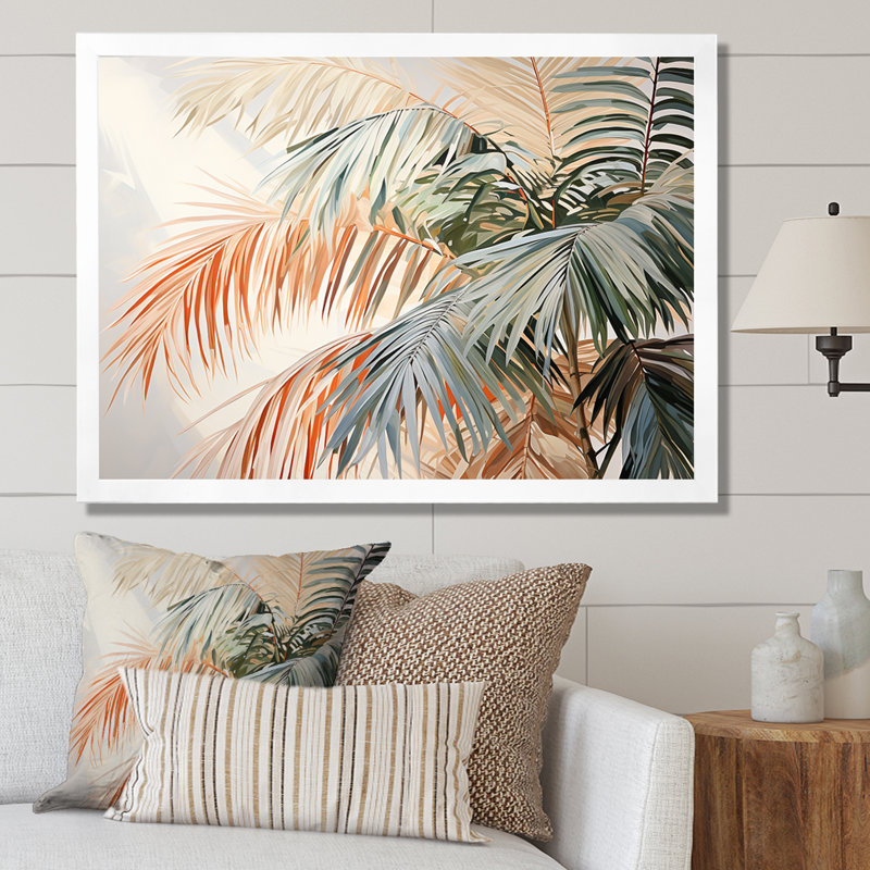 Minimalisme, tranquillité tropicale, palmiers I sur toile, H 16 po x l 32 po x P 1 po, Cadre photo blanc