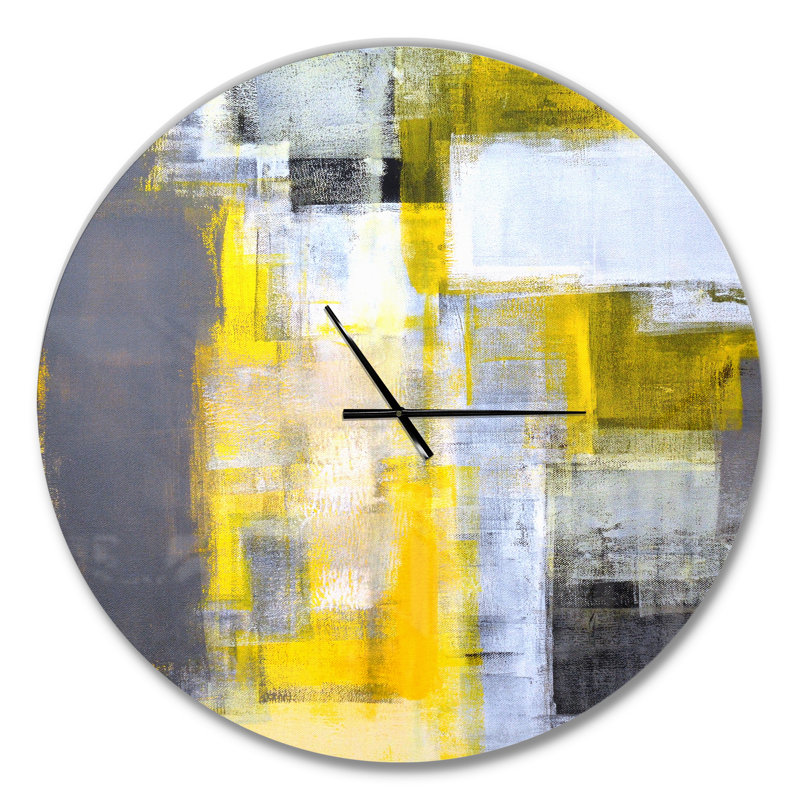 Horloge murale moderne grise et jaune, Grand