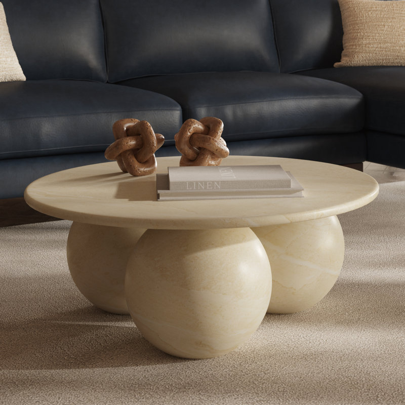 Table basse en ciment Marmo avec finition en faux marbre, Blanc, grès