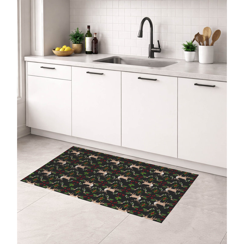 Tapis de cuisine Botanical Deer, Gris anthracite, Rectangle 7 pi x 5 pi