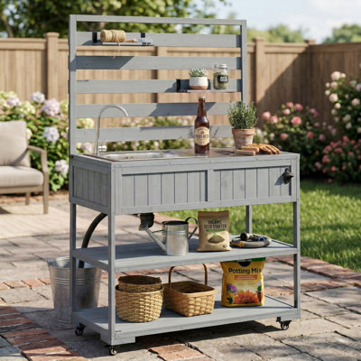 Nario 41.7" Modern Outdoor Kitchen Island With Stainless Steel Top And Integrated Sink