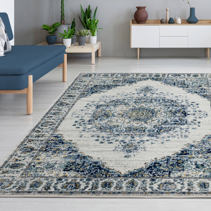 Magnolia Medallion Ivory Area Rug, Rectangle 5' x 7'
