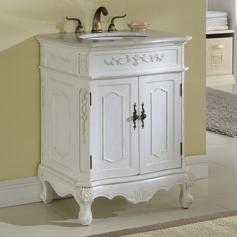 27'' Single Bathroom Vanity with Top, Antique White, Pure White