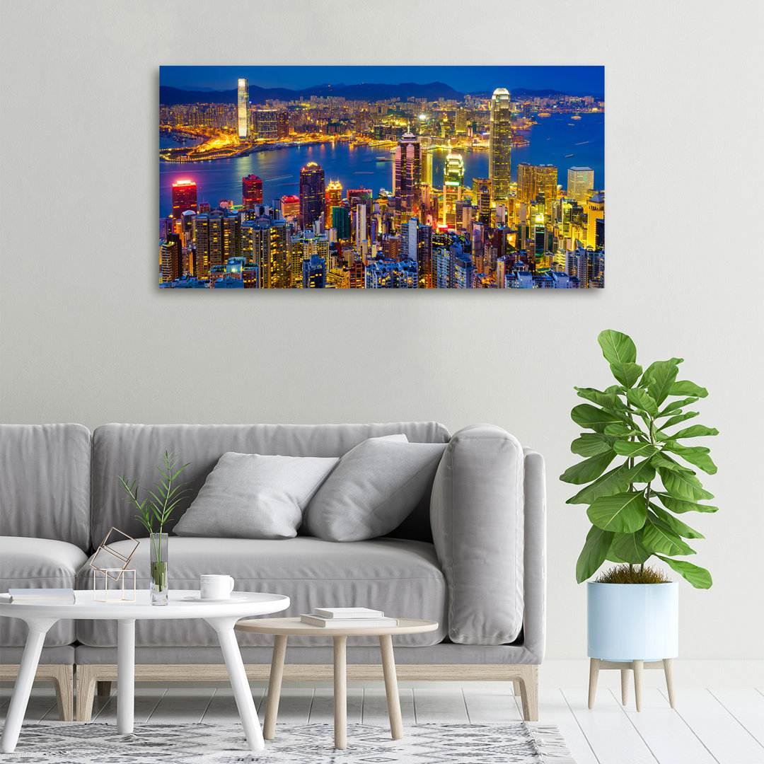 Hong Kong By Night - No Frame Print on Canvas