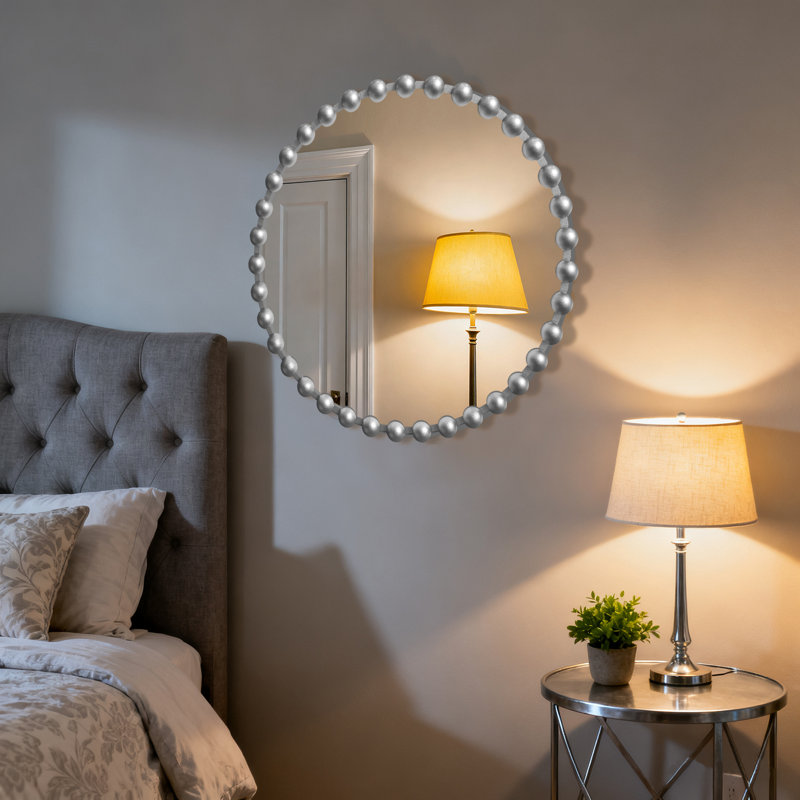 Miroir mural rond en métal, Argent argent, 27 po x 27 po