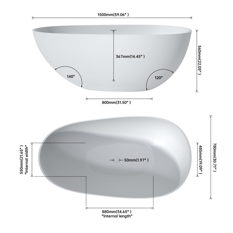 Premium Solid Surface Deep Soaking Bathtub
