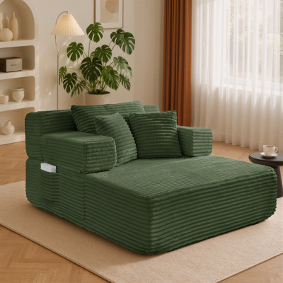 Lit convertible surdimensionné surdimensionné sans lit et chaise longue en velours côtelé moelleux avec siège profond, petit espace, 2 coussins, mousse à mémoire de forme, sans assemblage