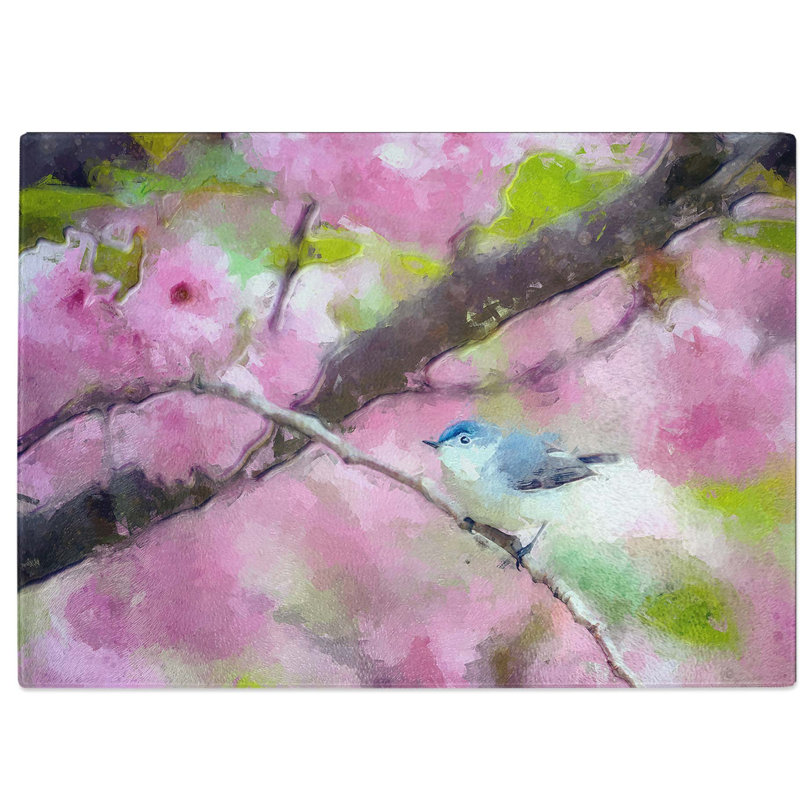 Tempered Glass Bird in the Cherry Blossom Tree Chopping Board, 39 cm W x 28.5 cm L