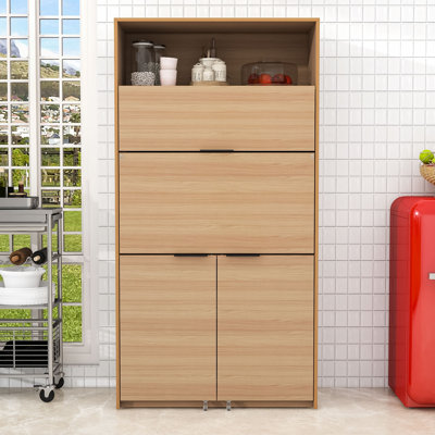 Versatile Kitchen Pantry Cabinet with Adjustable Shelf, Foldable Workstation and Built-in Charging Station