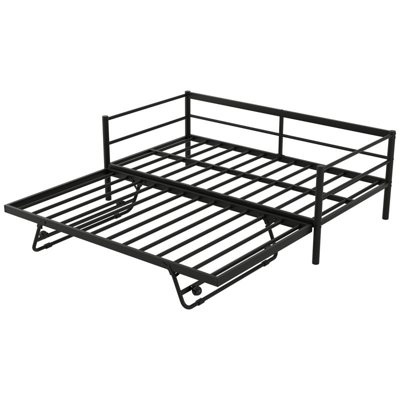Metal Daybed With LED And Adjustable Trundle, Black