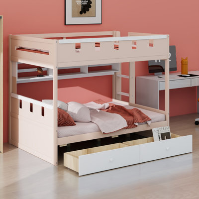 Castle Bunk Bed Featuring 2 Storage Drawers, Display Shelf and LED