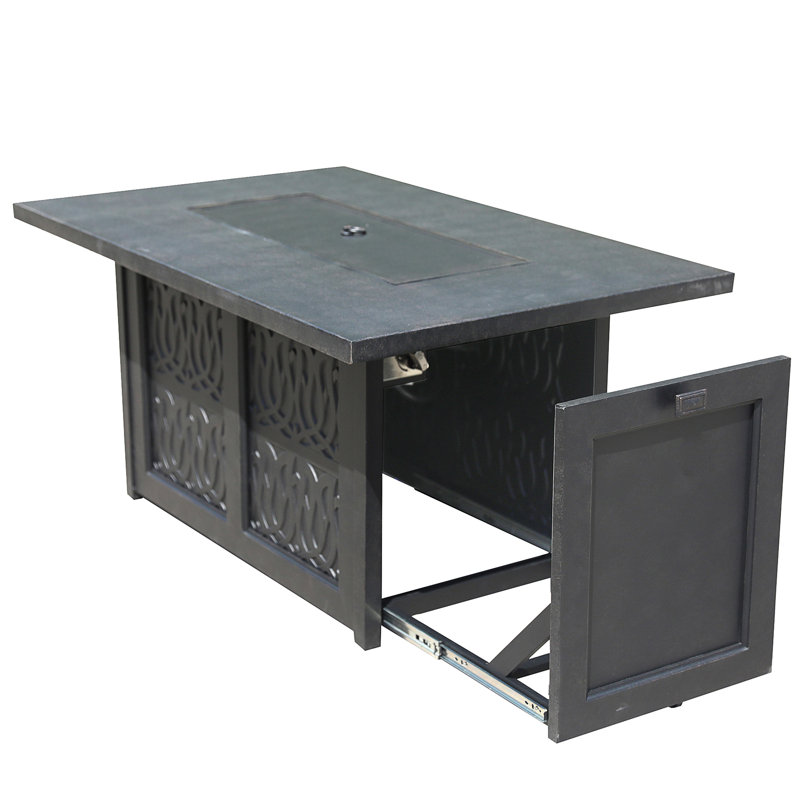 Table de foyer rectangulaire en aluminium de 50 po x 32 po avec verre et couvercle (seulement avec la table)