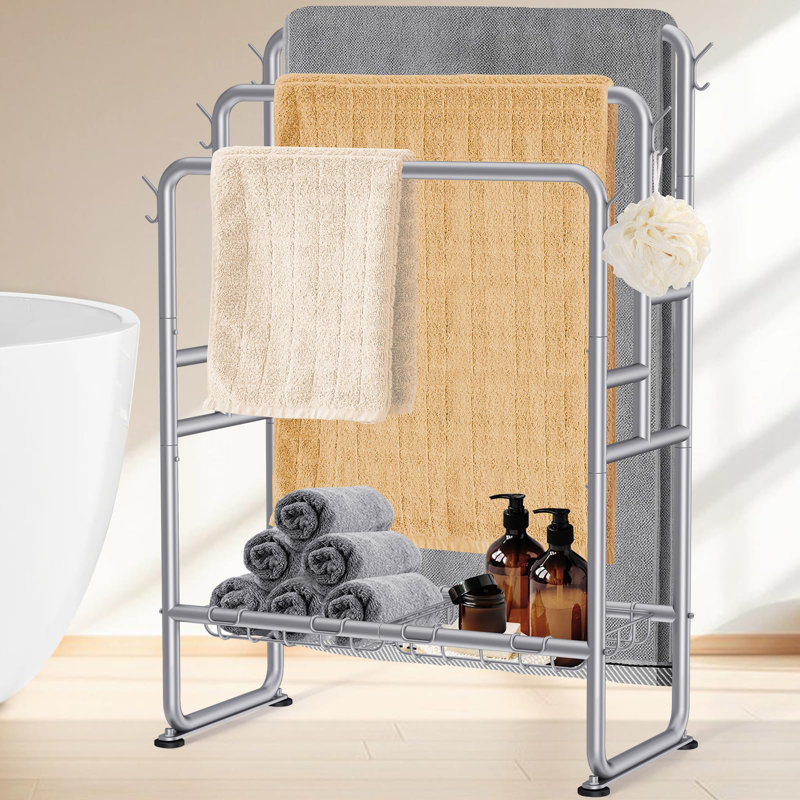 3 Freestanding Towel Rack, Gray