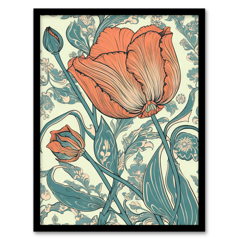 Alaysiah Tulip Flower Pattern Detail William Morris Style - Single Picture Frame Print