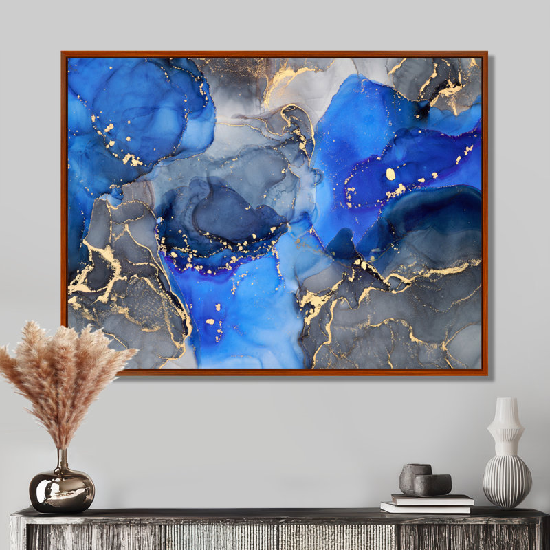 «Blue and Black Luxury Abstract Fluid Art I», reproduction d'art sur toile, H 24 po x l 32 po, Brun
