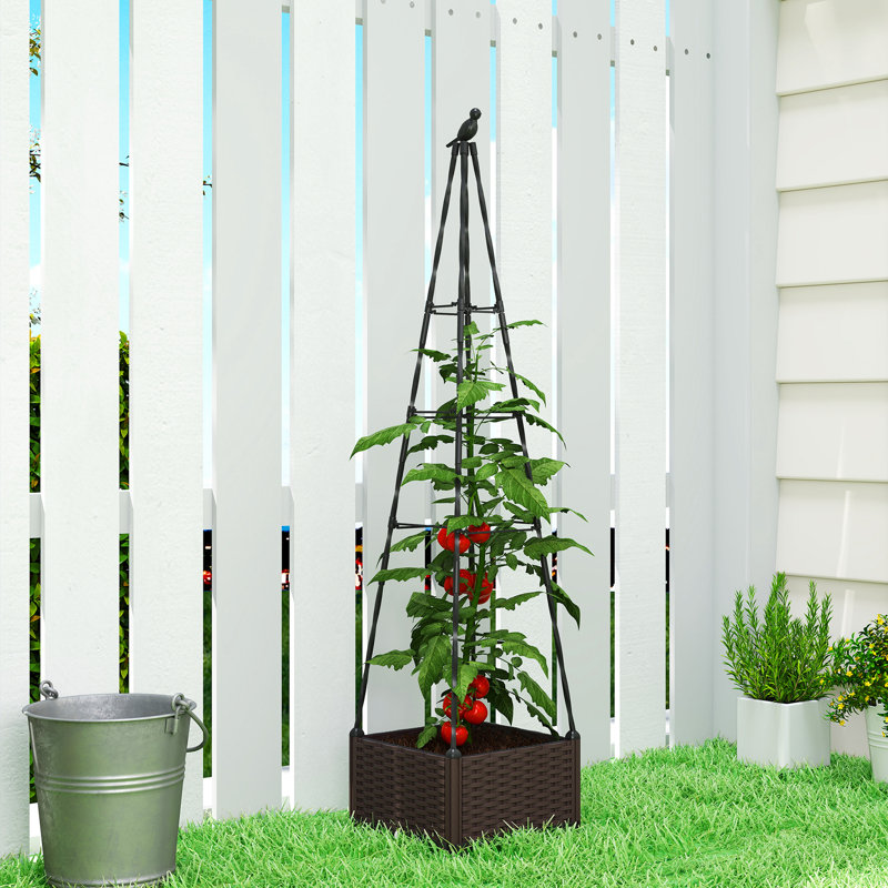 Outsunny Raised Bed for Garden with Trellis Self Watering 40 x 40 x 175 cm