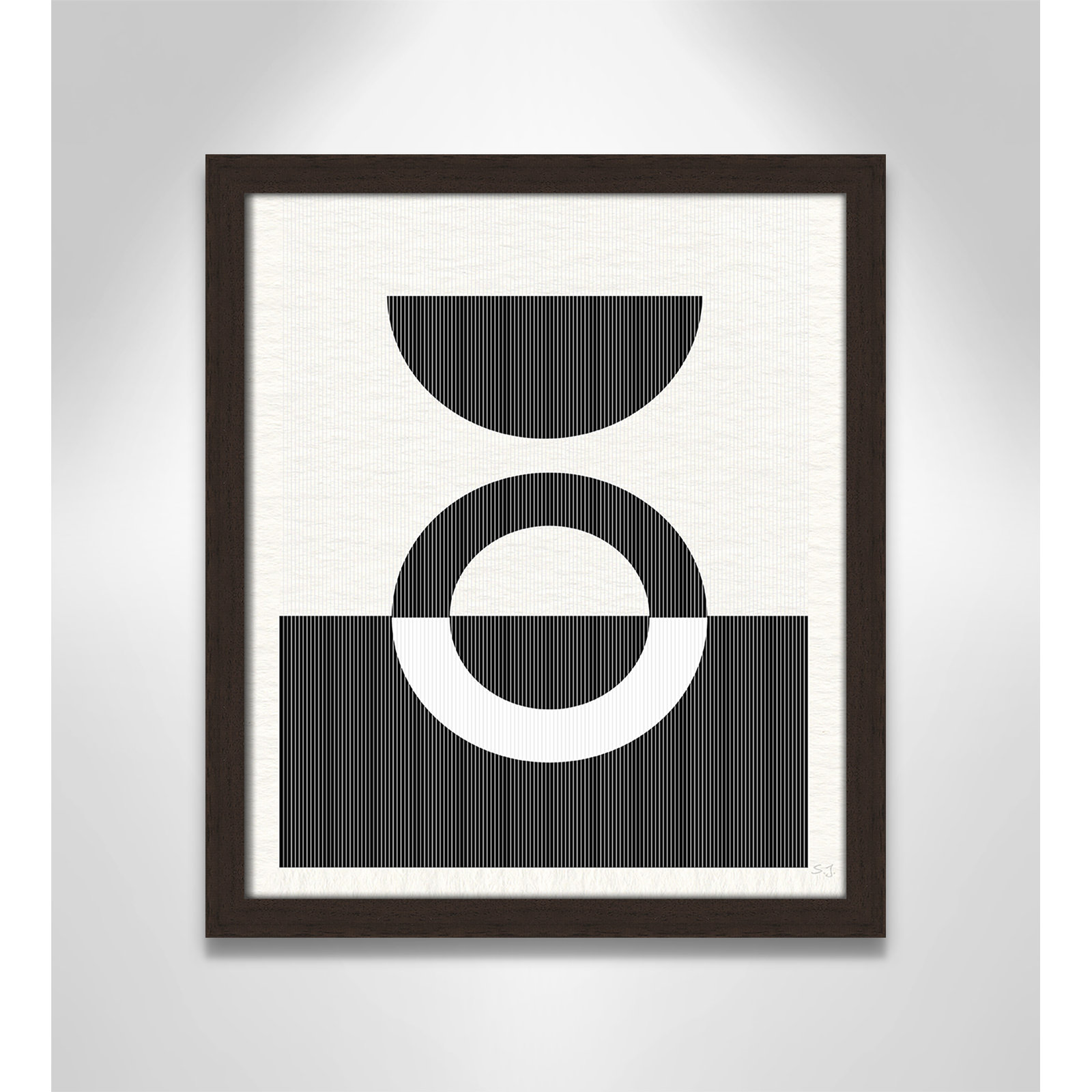 Eclipse III, 15" H x 13" W x 0.75" D, Open Grain Walnut Framed