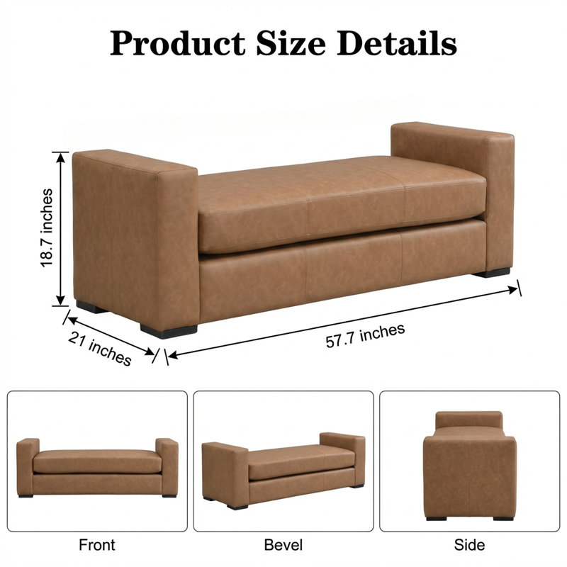 Stylish and Durable Faux Leather Ottoman with Unique Armrest Design