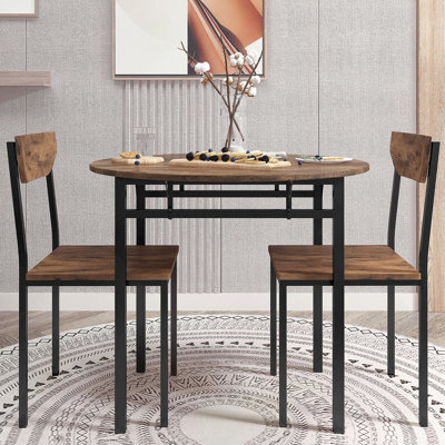 3-Piece Round Dining Table Set With Drop Leaf And 2 Chairs, Perfect For Small Spaces, Offering Functionality And Modern Style